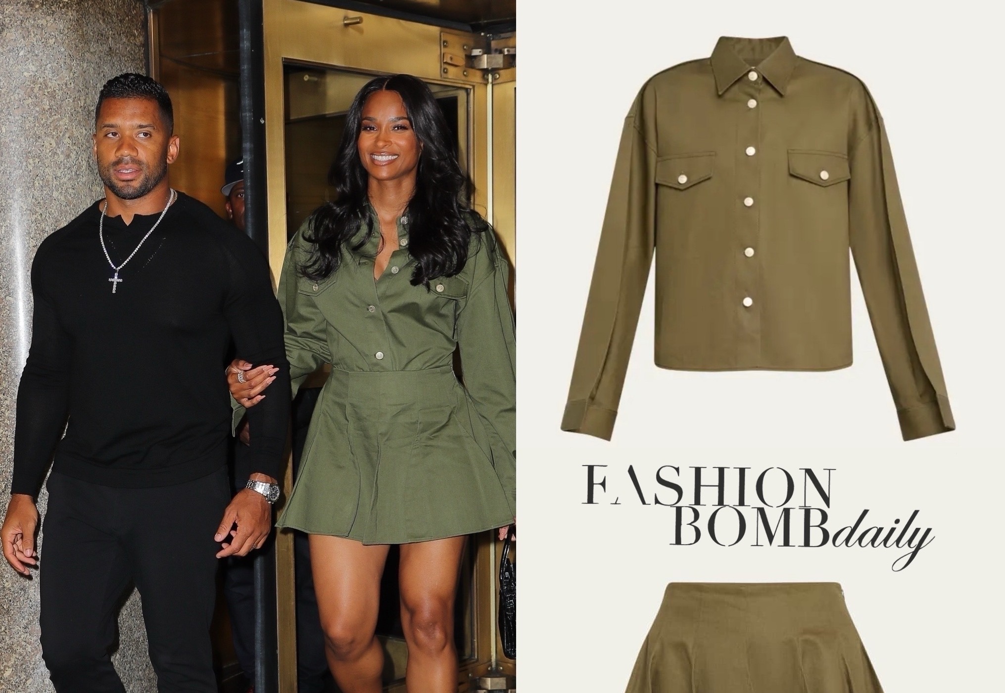 Ciara vira a cabeça em Structured uma única camisa e saia de azeitona filho enquanto estiver em Nova York com Russell Wilson