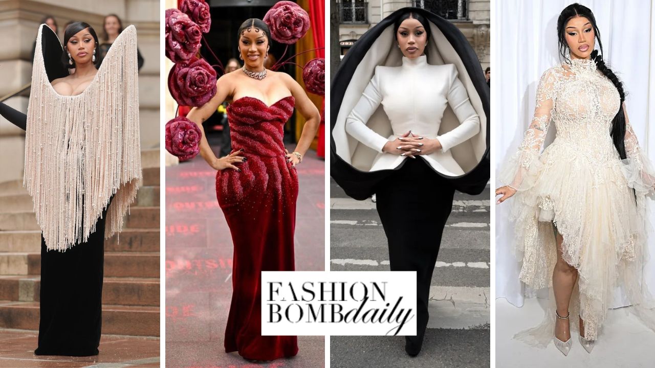 Nosso "Top 4" favorito Cardi B analisa a Paris Fashion Week, incluindo um visual vermelho de Couture Rahul Misha e um visual arquitetônico de Stephane Rolland, preto e branco, mais!