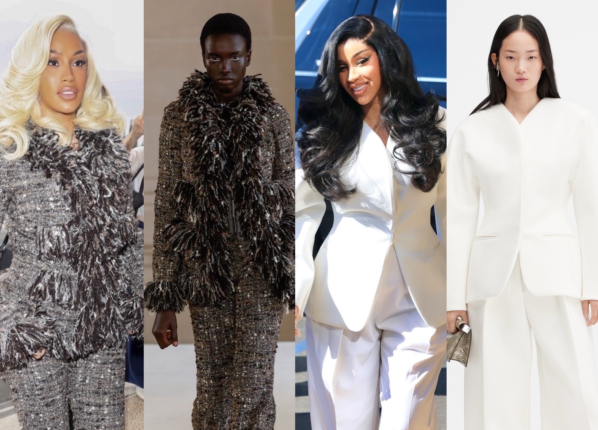 Cardi B frequenta a corte em estilo vestindo um traje branco de jacquemus, Giambattista Valli Fringe e muito mais!