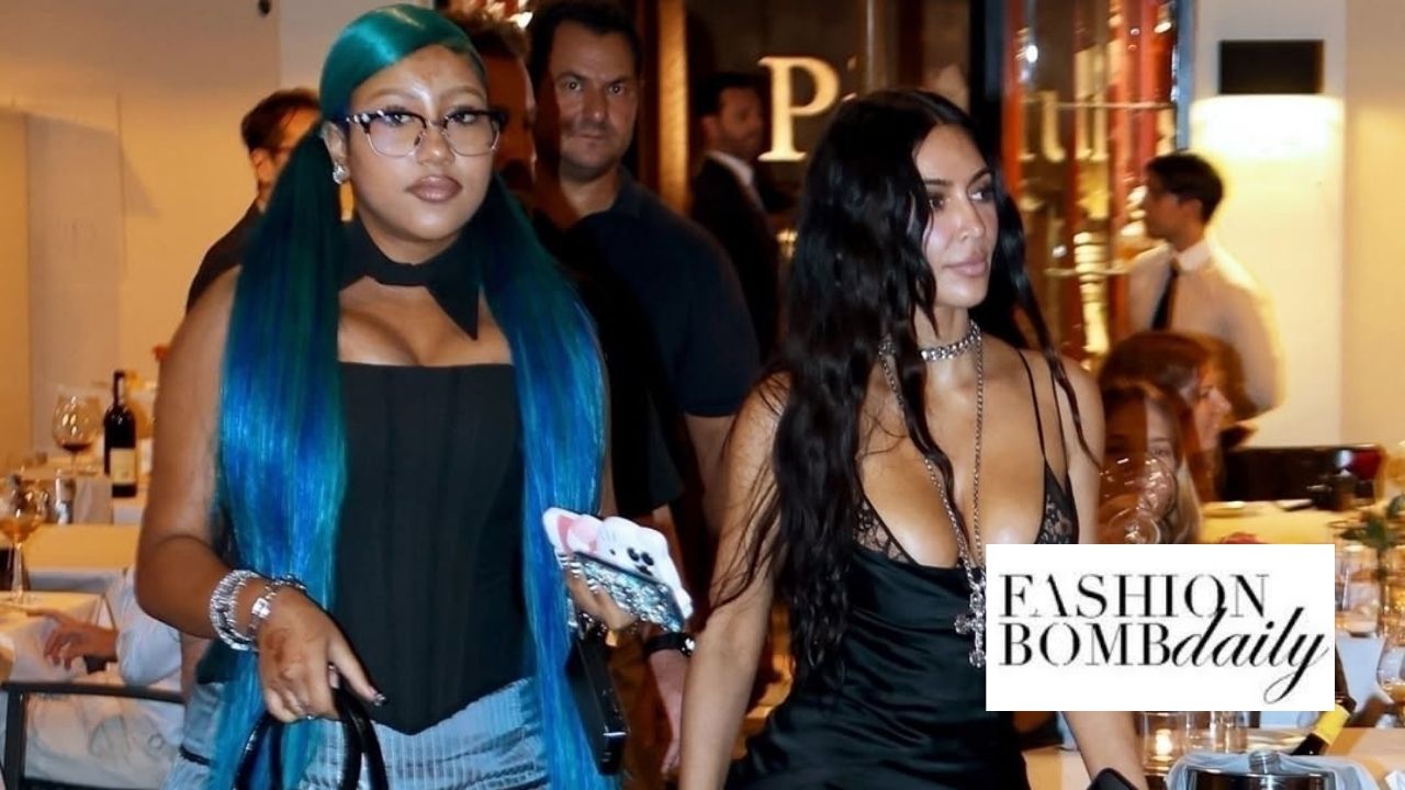 Fashion Bomb Kids: Noroeste visto em Roma com Kim Kardashian em uma bolsa de coração Black Vivenne Westwood com botas de plataforma de vetementos negros