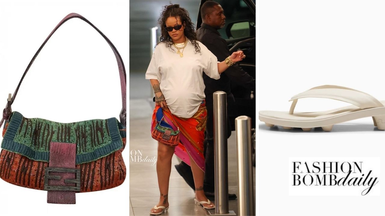 Rihanna saiu em Beverly Hills em um lenço de Hermes multicolor