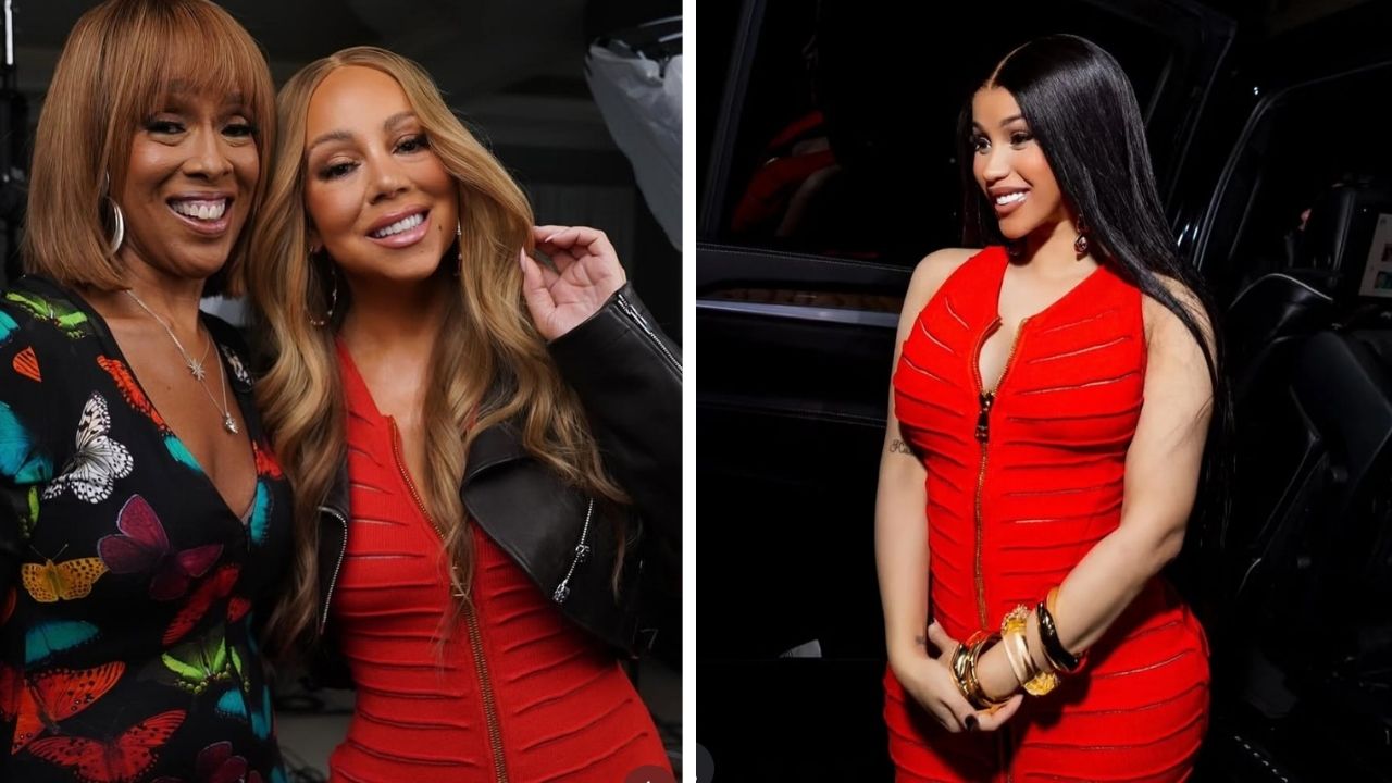 Celebridades Amor: Mariah Carey e Cardi B Ambos manchados em Red $ 2.900 Balmain Knit