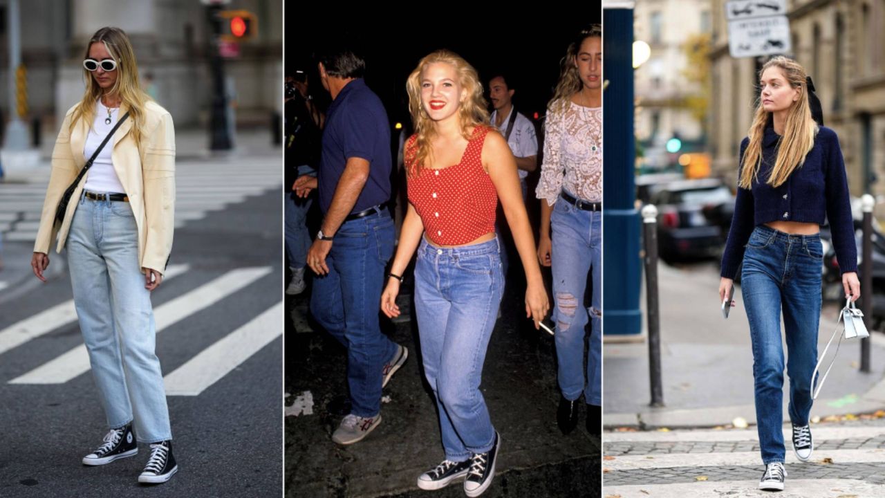 Se você usar tênis conversores neste outono, combine -os com jeans de cigarro como os ícones dos anos 90