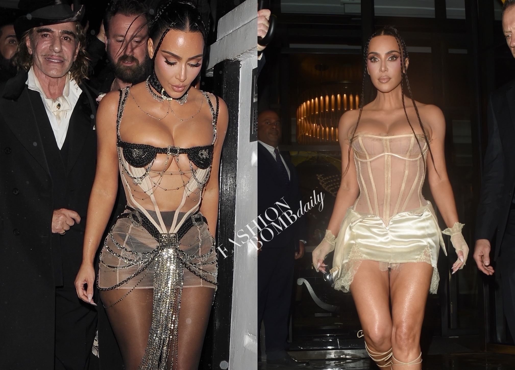 Kim Kardashian surpreende com dois looks transparentes de Dilara Findikoglu durante uma noitada em Londres