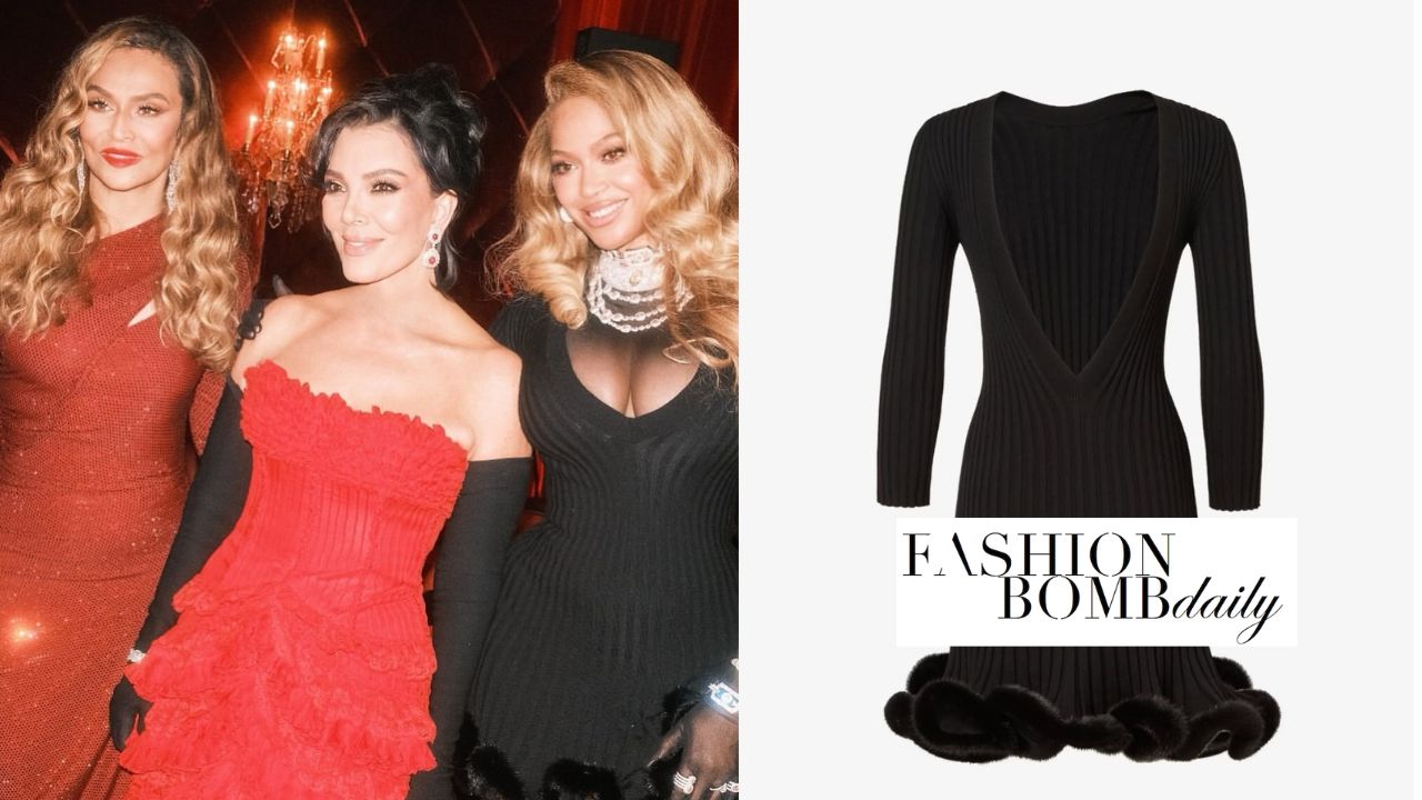 Beyoncé impressiona com um look Fendi preto ao lado de Tina Knowles em um vestido Valdrin Sahiti carmesim para o 70º aniversário de Kris Jenner