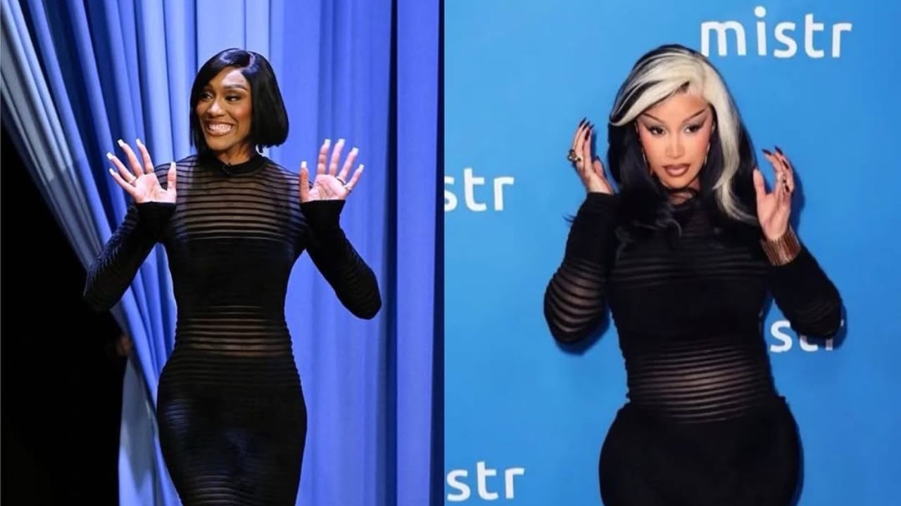 Quem vestiu melhor? A'ja Wilson e Cardi B capturadas em um vestido Mugler preto de inspiração vintage
