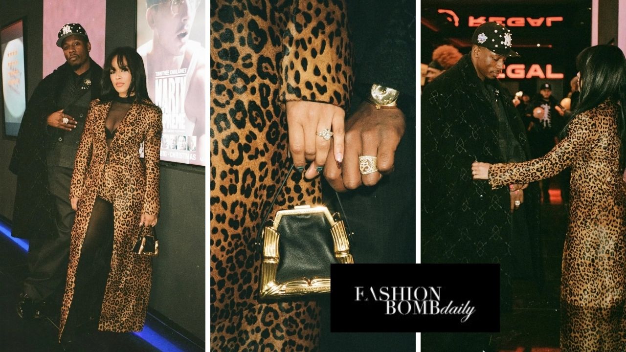 Casal Fashion Bomb: Joey Bada$$ e Serayah comparecem à estreia de Marty Supreme em um terno Kith preto e look Leopard LaPointe