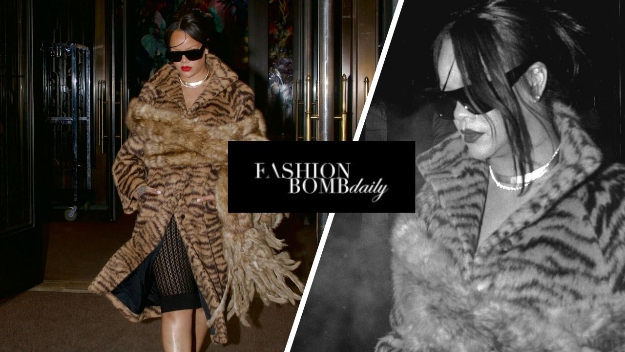 Rihanna faz uma declaração ousada no jacquard com estampa de tigre WS26 Maison Alaïa e salto alto combinando