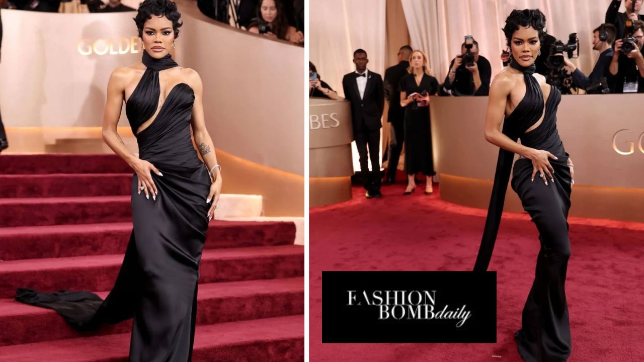 Teyana Taylor surpreende no Globo de Ouro de 2026 com um vestido preto de alta costura Schiaparelli