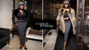 Kandi Burruss impressiona em preto e cinza The Frankie Shop Look com pele iStyleBySonia e salto Gucci