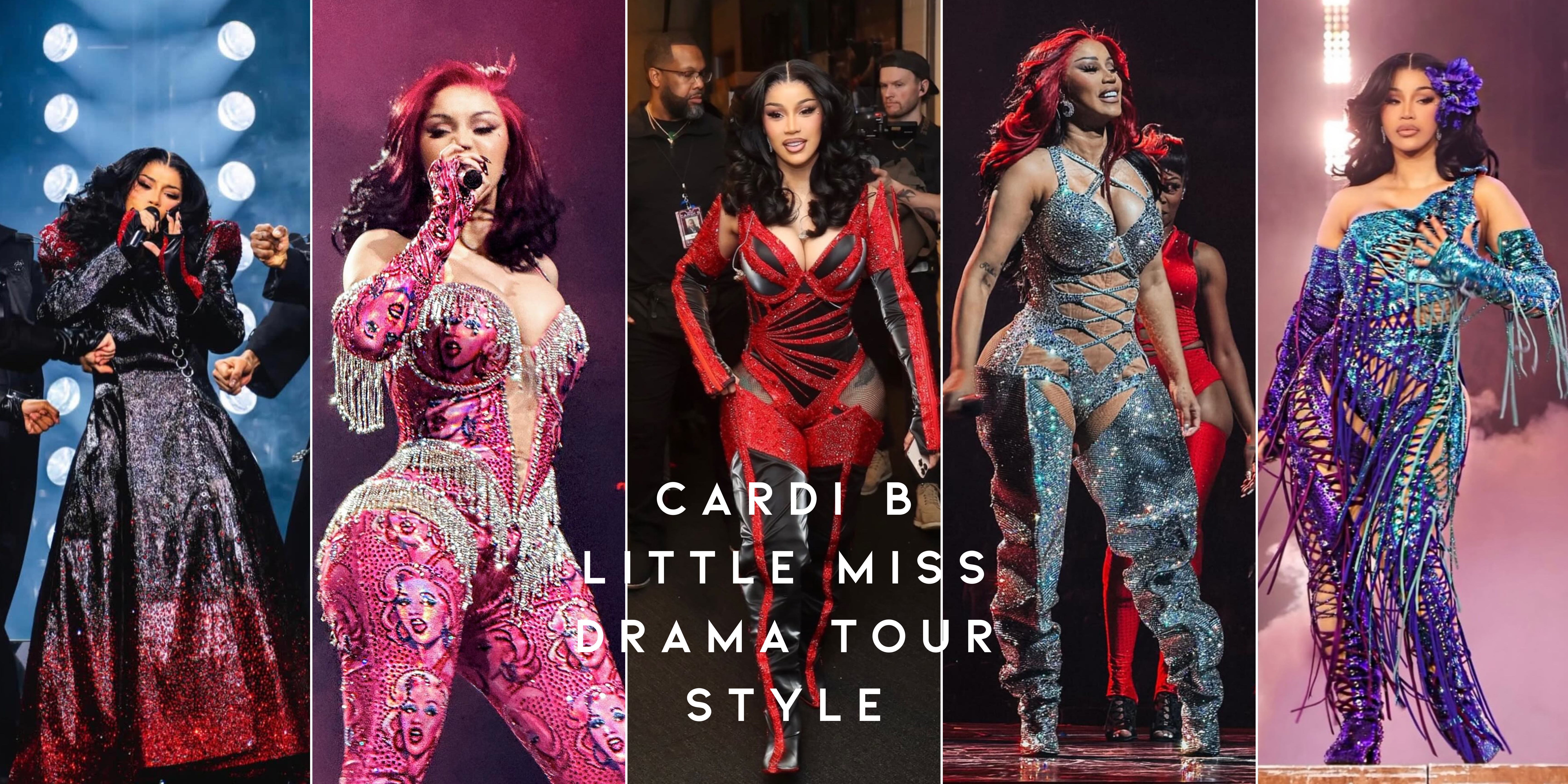 No palco da Little Miss Drama Tour: Cardi B em Teal, Plaid e Red Crystal-Embellished Bryan Hearns Looks
