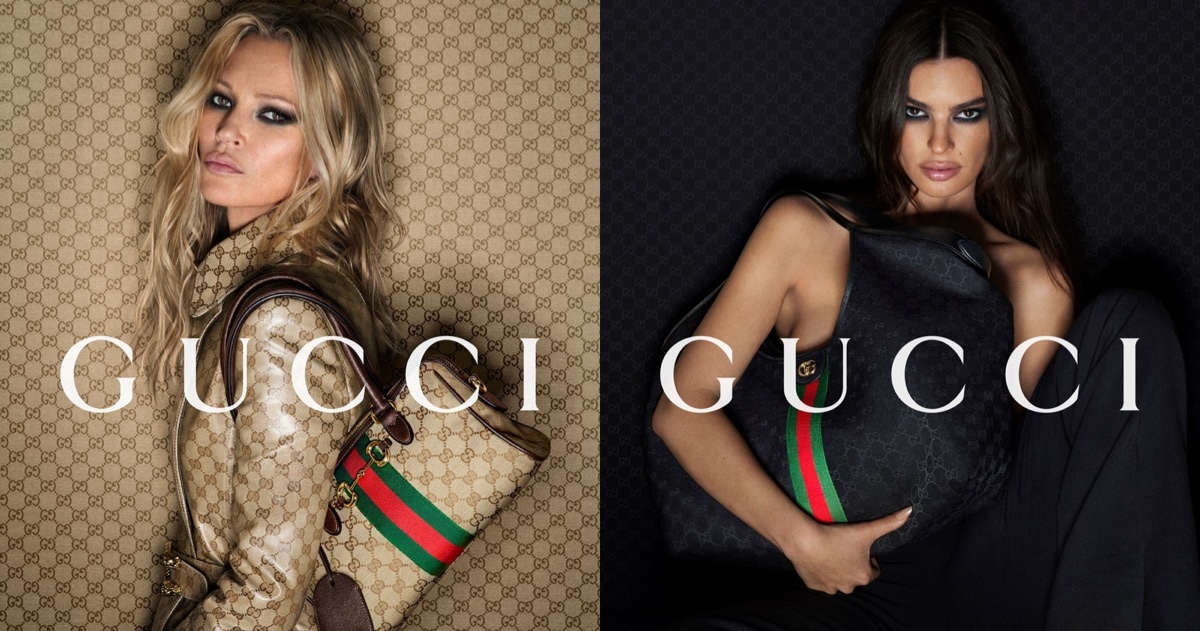 Kate Moss e Emily Ratajkowski ardem com bolsas Gucci
