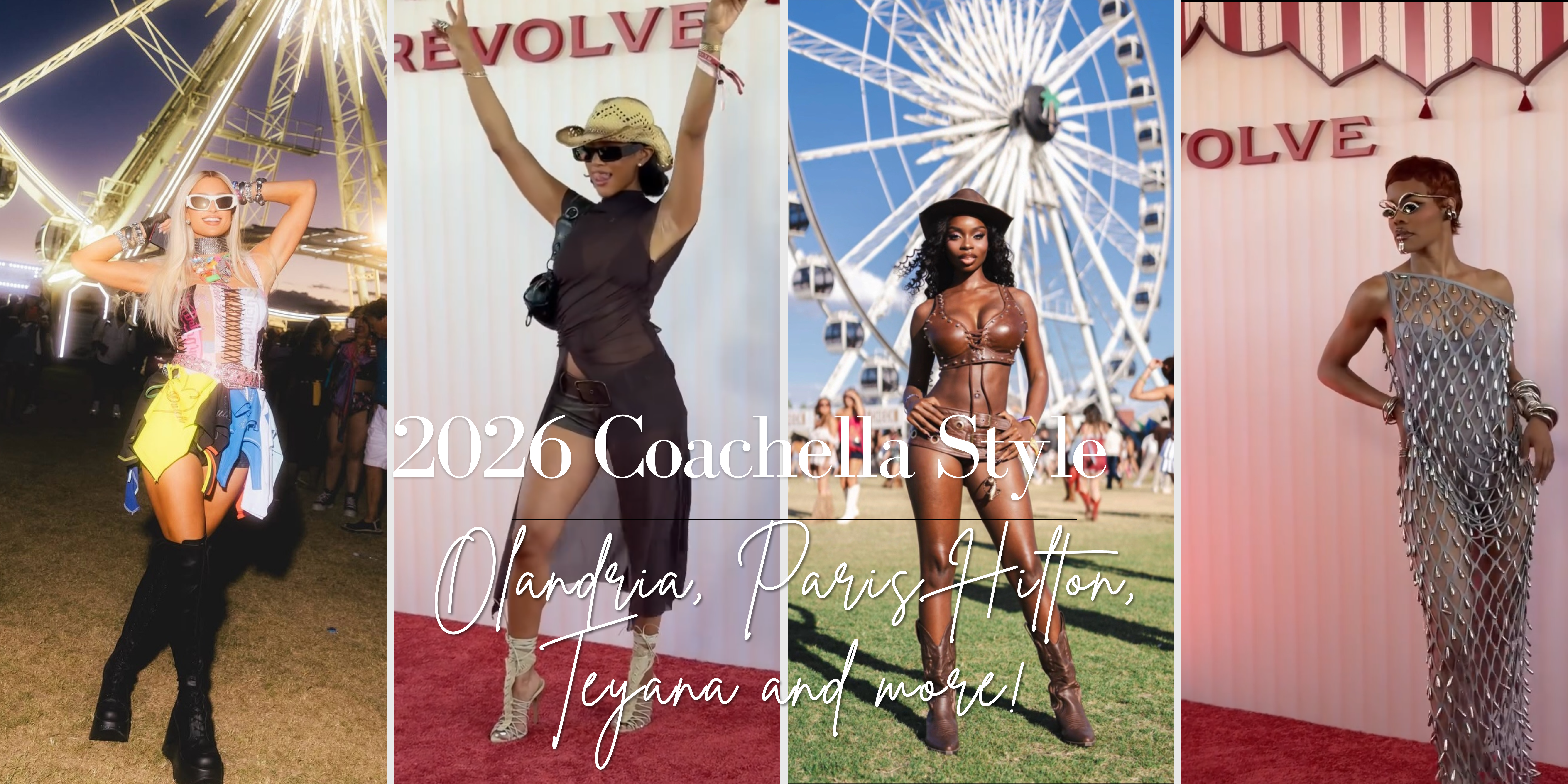 Estilo Coachella 2026: Teyana Taylor em Metallic Fishnet, Karrueche em Bec & Bridge, Olandria em Custom Baby Phat e Paris Hilton em Y2K Von Dutch