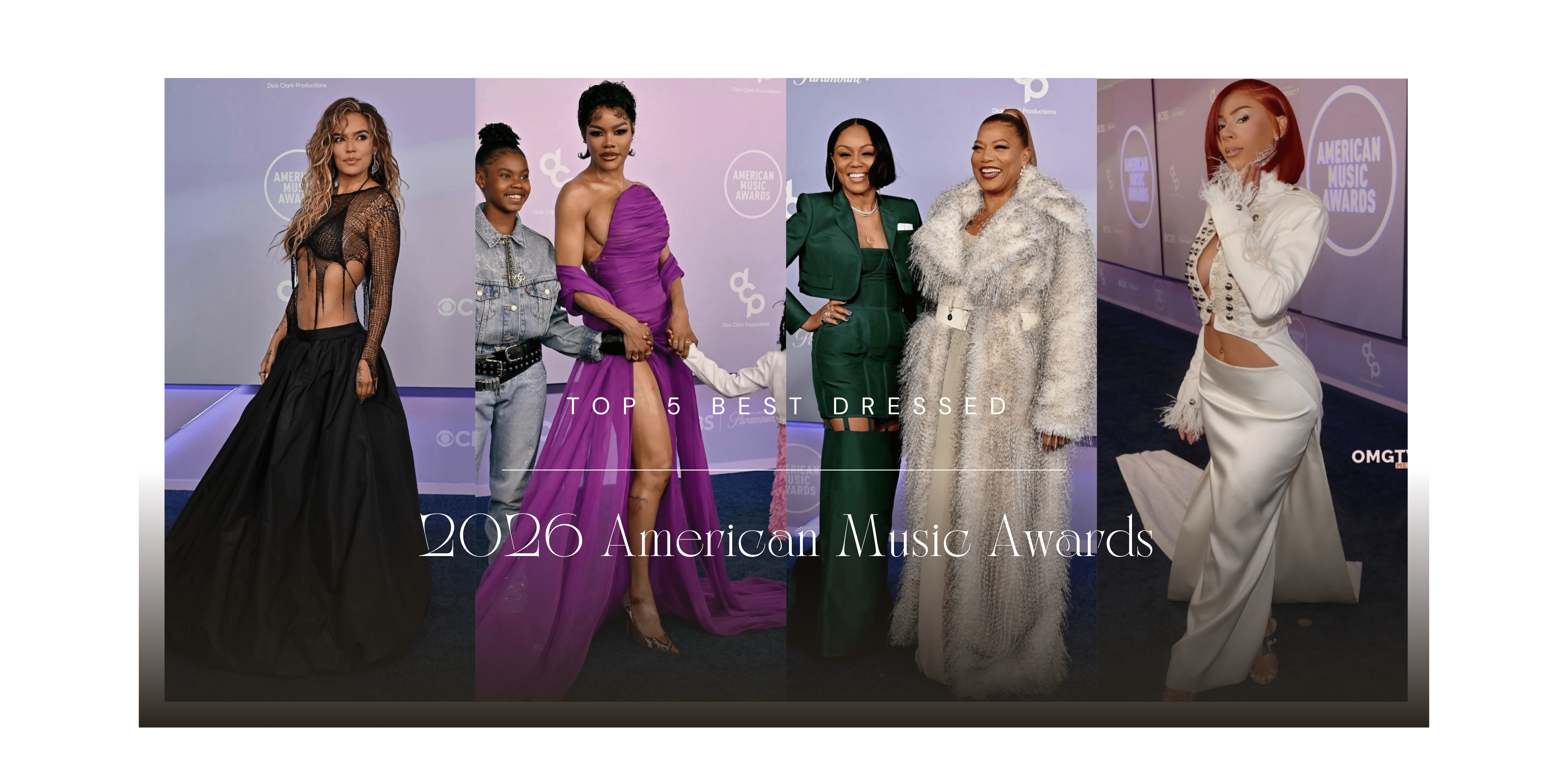 Os 5 mais bem vestidos no American Music Awards de 2026 em Las Vegas: Queen Latifah em Christian Siriano, Teyana Taylor em Purple Balenciaga, Mariah the Scientist e muito mais!