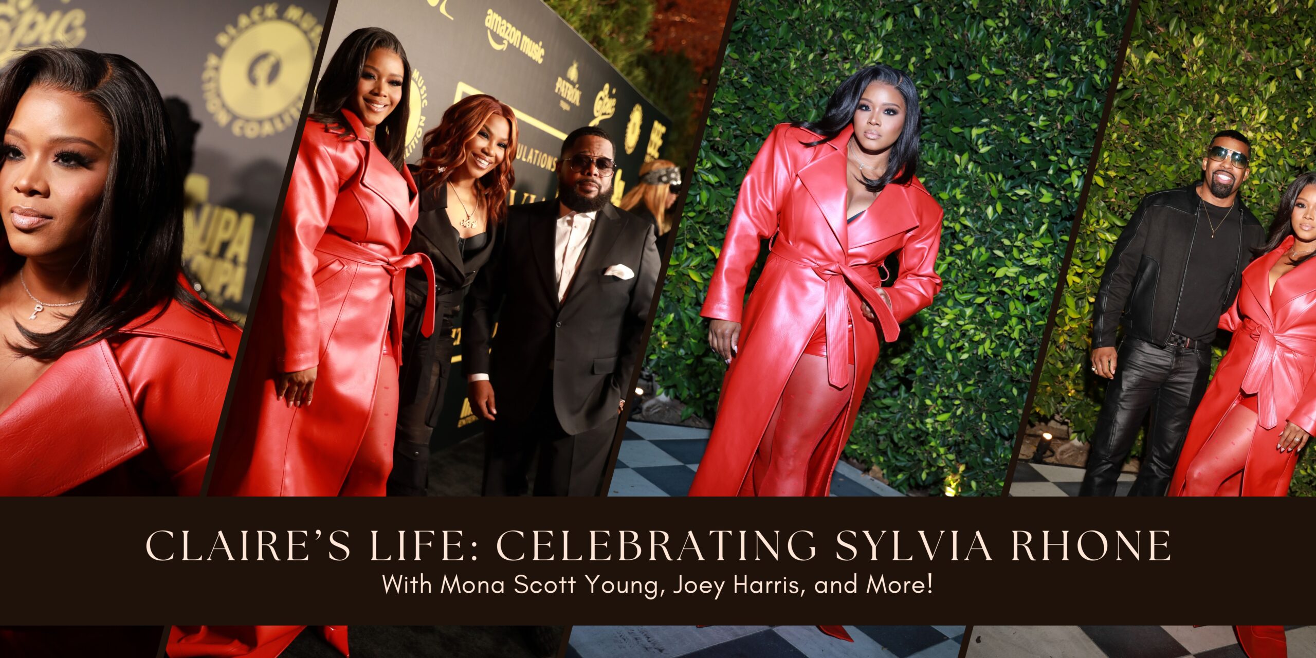 A vida de Claire: celebrando Sylvia Rhone com Mona Scott Young, Joey Harris e mais em um casaco de couro Althea Mink vermelho
