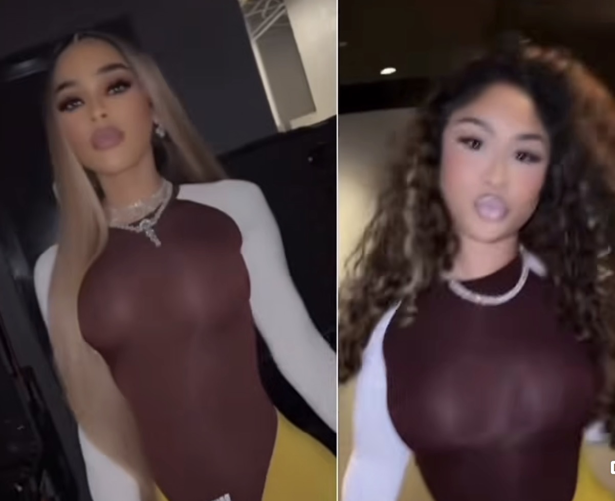 Ari Fletcher e Keyshia Ka'oir usaram o mesmo macacão bicolor Jean Paul Gaultier de US $ 500 - quem usou melhor?