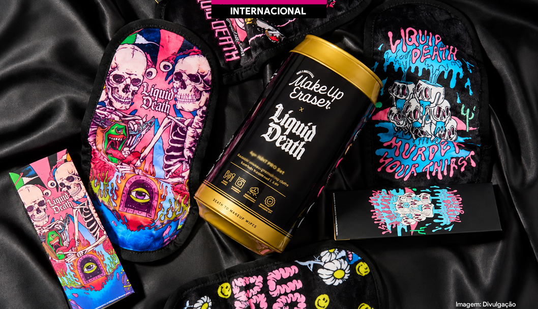 MakeUp Eraser e Liquid Death lançam coleção de removedores reutilizáveis